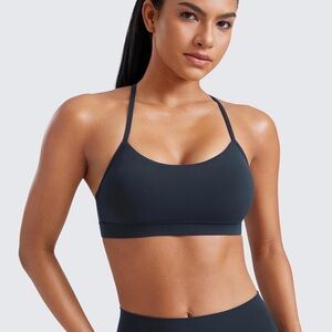 CRZ YOGA Butterluxe Y Back Sports Bras for Women (Navy)